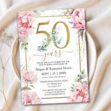 Invitación floral de peonía rosa para aniversario