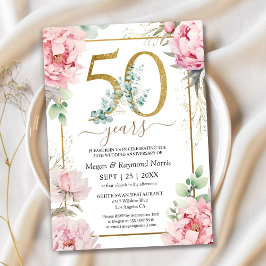 Invitación floral de peonía rosa para aniversario 