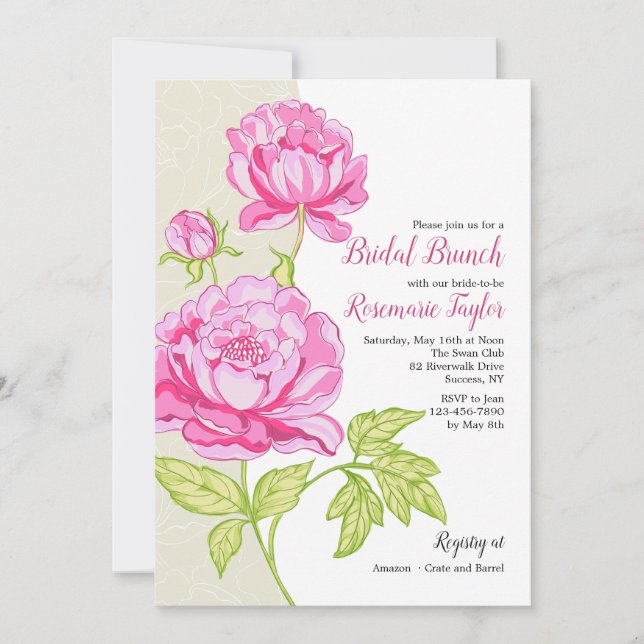 Invitación floral de Peonies Rosados (Anverso)