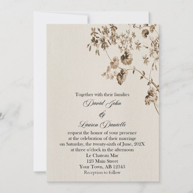 Invitación floral de pergamino vintage (Anverso)