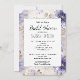 Invitación Floral de perla de oro morado de bonito