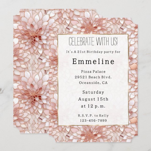 Invitación Floral de Petales Blancos Rosa Rosa (Anverso / Reverso)