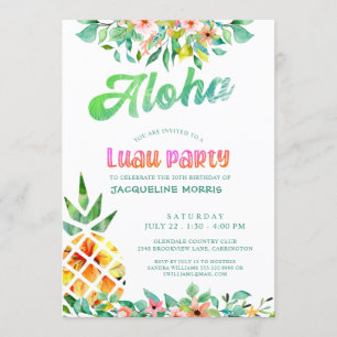 Invitación Floral de piña tropical Luau 30 cumpleaños