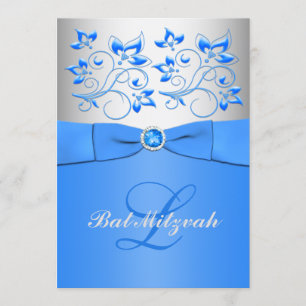Invitación floral de plata azul de Mitzvah del