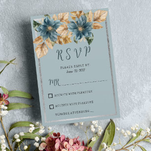 Invitación Floral de plata azul mauve azul marrón fraguado RS