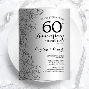 Invitación Floral de plata de diamante 60º aniversario