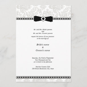 Invitación floral de plata de la boda del damasco