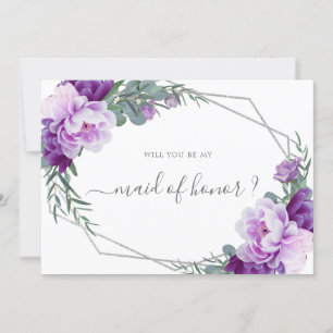 Invitación Floral de plata morada serás mi doncella de honor