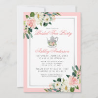 Invitación floral de plata rosa Fiesta de té con d