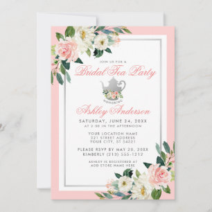 Invitación floral de plata rosa Fiesta de té con d