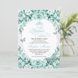 Invitación Floral de plata verde suave Tiara Quinceanera