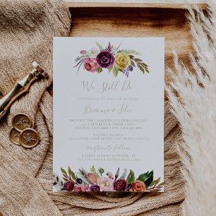 Invitación Floral de pluma de oro todavía prometemos renovaci