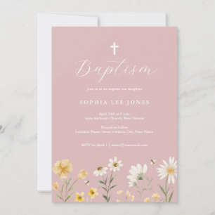 Invitación floral de primavera amarilla rosa para 