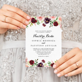 Invitación Floral de primavera borgoña Nuestra Boda Boda