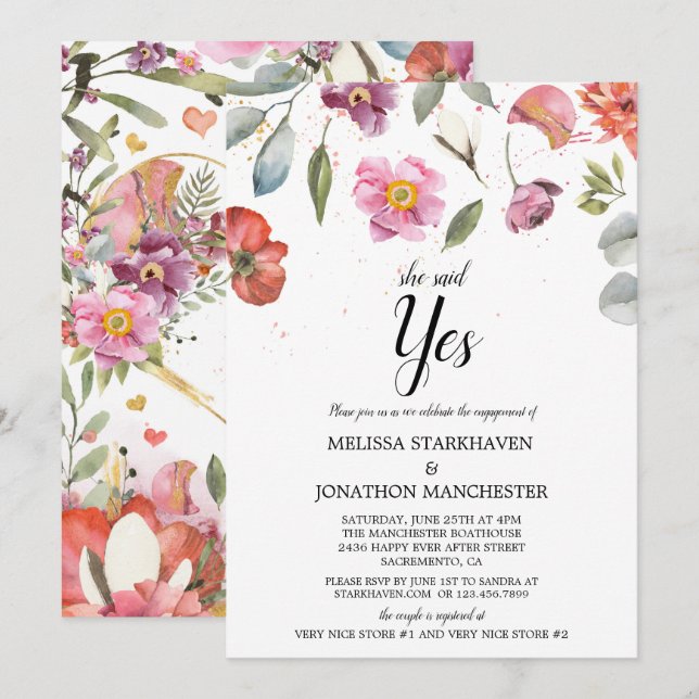 Invitación Floral de primavera de bonito Dijo Que Sí Partido  (Anverso / Reverso)
