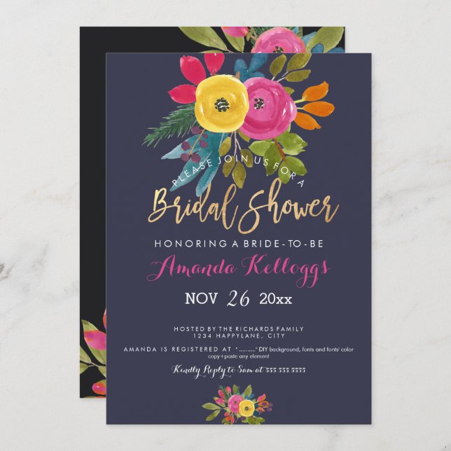 Invitación Floral de primavera de ducha de novia PixDezines (Anverso / Reverso)