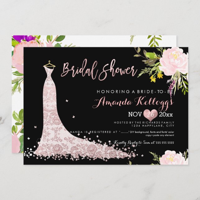 Invitación Floral de primavera de ducha de novia PixDezines (Anverso / Reverso)
