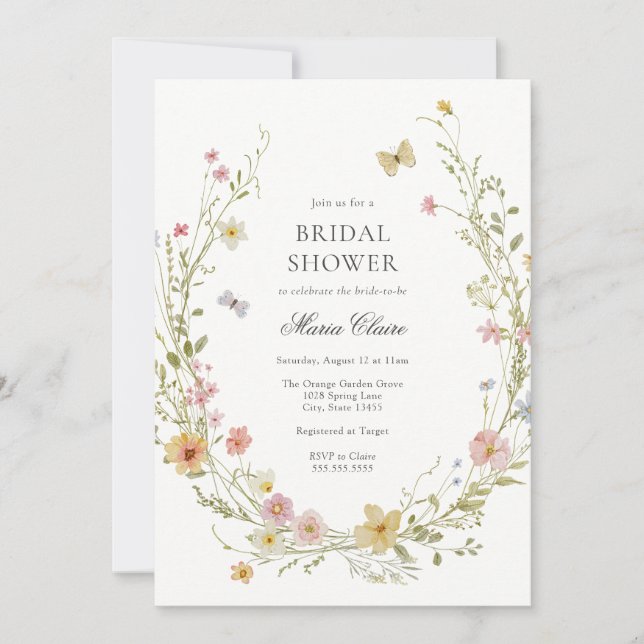 Invitación Floral de primavera floreciente ducha de novia (Anverso)