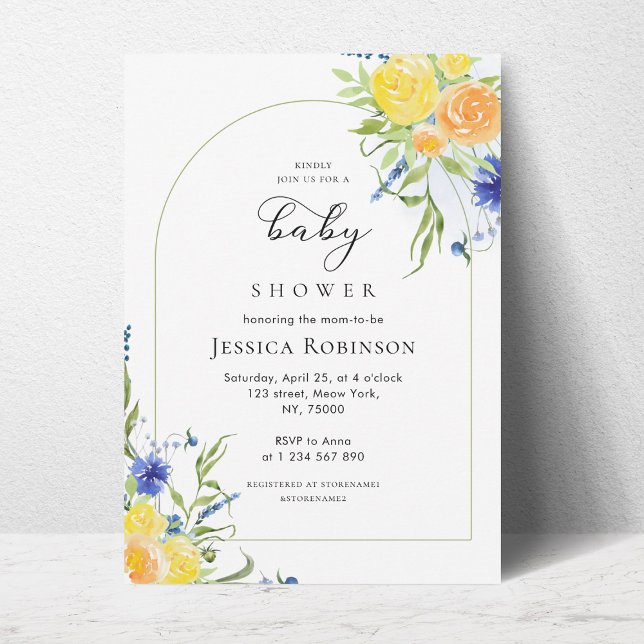 Invitación Floral de primavera fresca en Baby Shower azul y a (Subido por el creador)