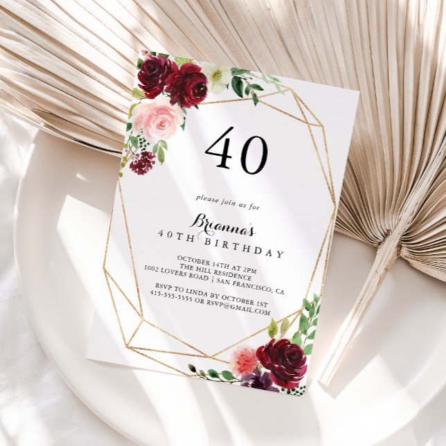 Invitación Floral de primavera geométrica de oro 40.º Fiesta  (Subido por el creador)