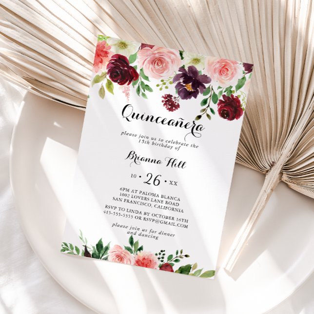 Invitación Floral de primavera morada rosa de Borgoña Quincea (Subido por el creador)