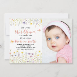 Invitación floral de primer cumpleaños con foto