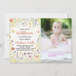 Invitación floral de primer cumpleaños con foto
