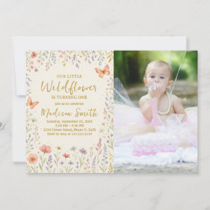 Invitación floral de primer cumpleaños con foto