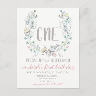 Invitación floral de primer cumpleaños "ONE"