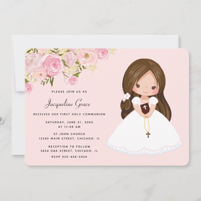 Invitación floral de primera comunión (Anverso)