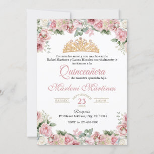 Invitación Floral de Quinceañera rosa Rosa