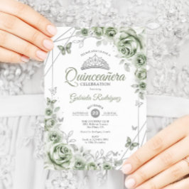 Invitación Floral de Quinceanera verde sabio
