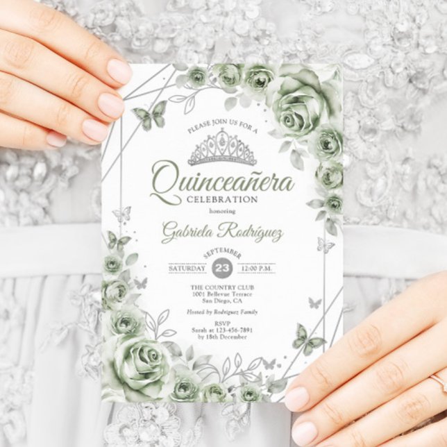 Invitación Floral de Quinceanera verde sabio (Subido por el creador)