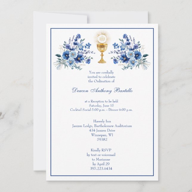 Invitación Floral de recepción del Sacerdote Deacon (Anverso)
