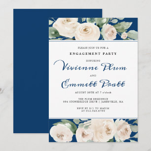 Invitación Floral de rosa blanca en el partido de compromiso