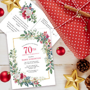Invitación floral de rosa blanca roja de acebo 70