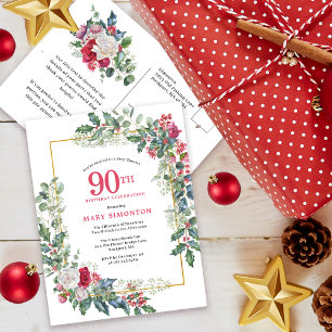 Invitación floral de rosa blanca roja de acebo 90