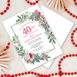 Invitación Floral de rosa blanca roja Holly 40 Fiesta de cump<br><div class="desc">Un marco de vacaciones delicado y festivo contiene rosas rojos y blancos enclavados en hojas de holly y eucalipto. El nombre y el año de cumpleaños del celebrante están escritos en rojo bonito. Perfecto para una fiesta de cumpleaños de invierno. Fácil de personalizar.</div>