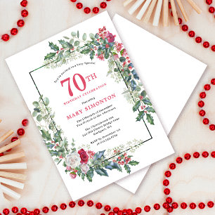 Invitación Floral de rosa blanca roja Holly fiesta de cumplea