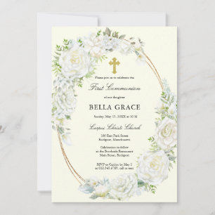 Invitación Floral de rosa blanca rusa primera comunión sagrad