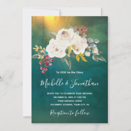 Invitación Floral de rosa blanca sobre Boda cristiano verde