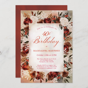 Invitación Floral de rosa blanco borgoñona 40 cumpleaños