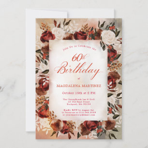 Invitación Floral de rosa blanco de Borgoña Fall 60 cumpleaño