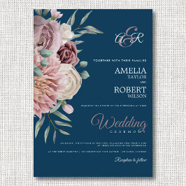 Invitación Floral de Rosa polvorienta sobre la marina