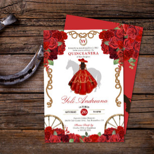 Invitación Floral de Rosa Roja Charro Occidental Quinceañera