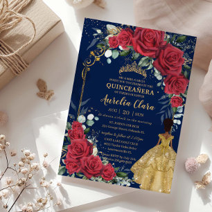 Invitación Floral de rosa roja encantada Black Brown Quinceañ