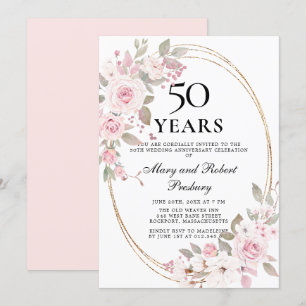 Invitación floral de rosa rosa elegante 50 anivers