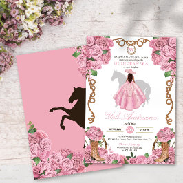 Invitación Floral de rosa rosa para bebé Charra Occidental Qu