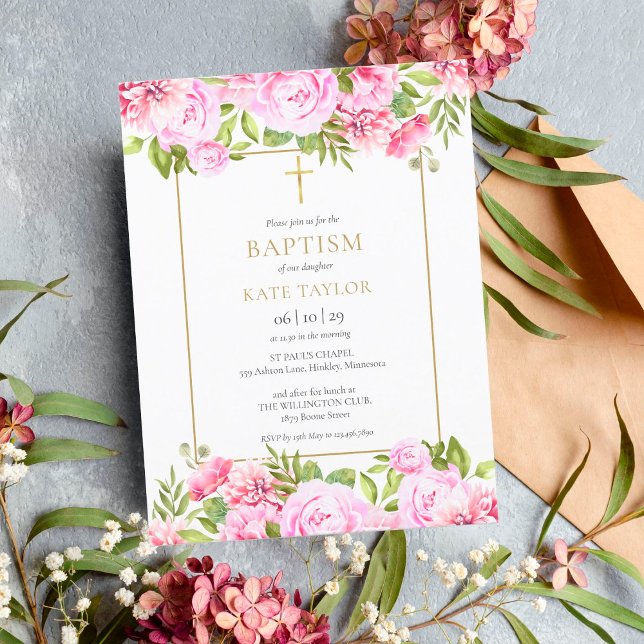 Invitación floral de rosas para bautizo (Subido por el creador)