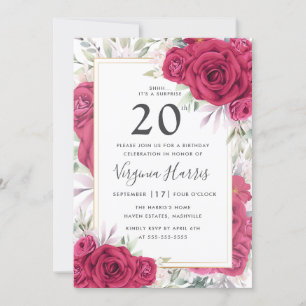 Invitación Floral de rosas rojas 20° cumpleaños